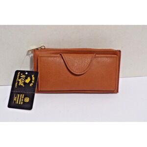 NGil Lt. Brown Faux Leather Women's Wristlet Sleek Wallet Gold Tone Trim & Zip